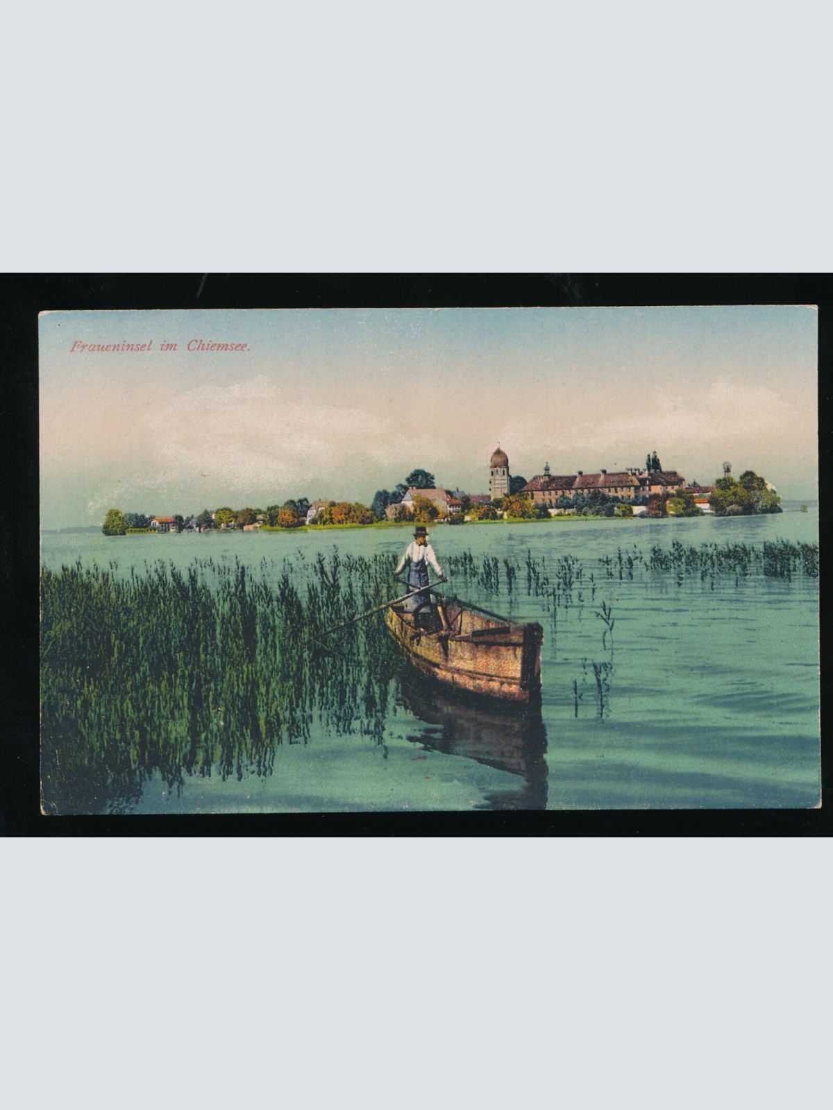 AK aus Fraueninsel im Chimsee Bayern mit Fischerboot (528)