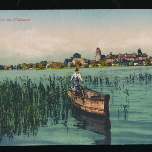 AK aus Fraueninsel im Chimsee Bayern mit Fischerboot (528)