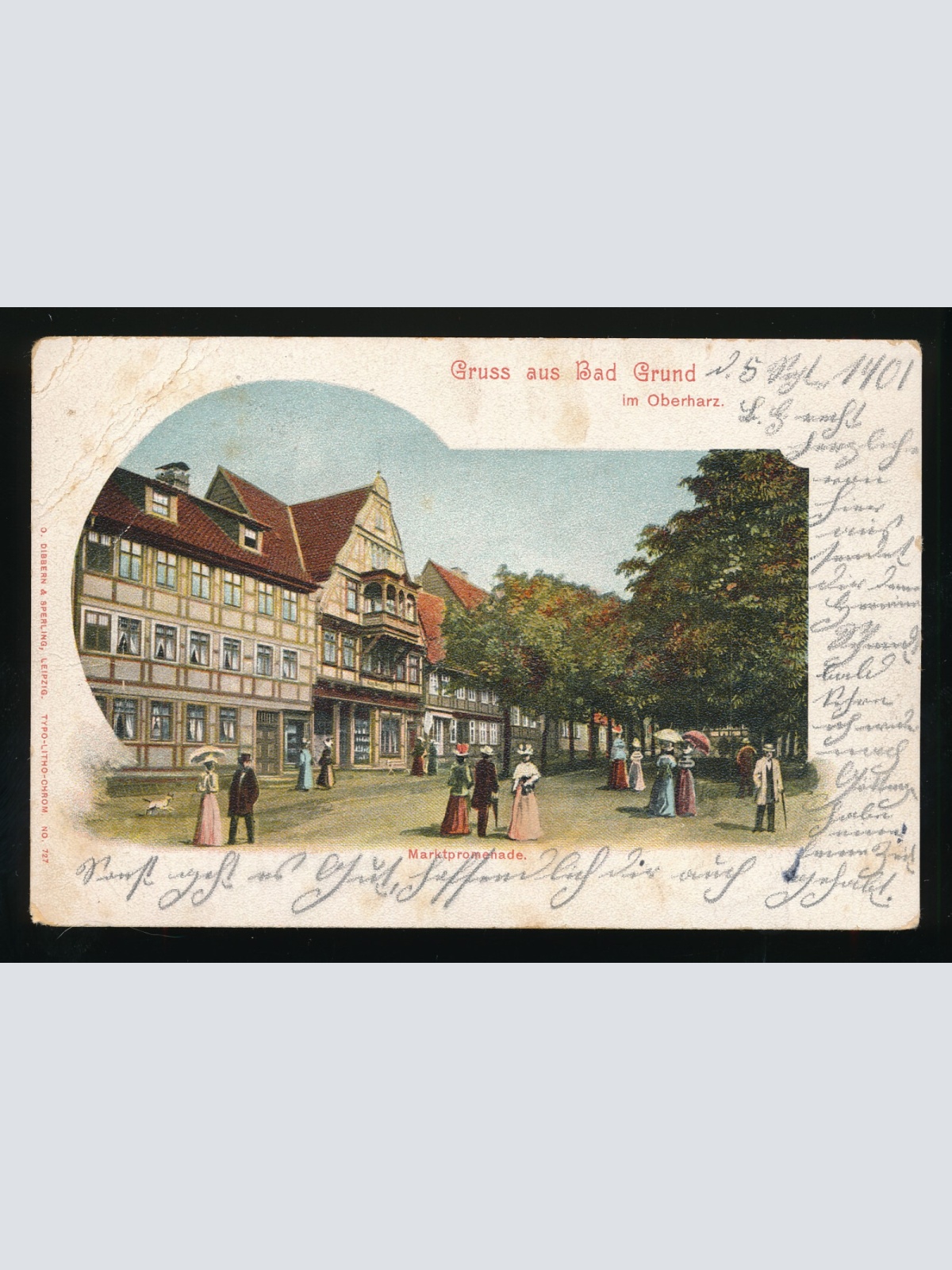 Litho-Karte gruss aus Bad Grund im Oberharz Marktpromenade Niedersachsen (521)