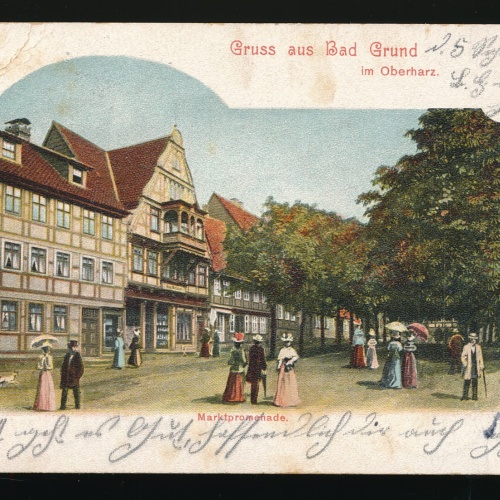 Litho-Karte gruss aus Bad Grund im Oberharz Marktpromenade Niedersachsen (521)