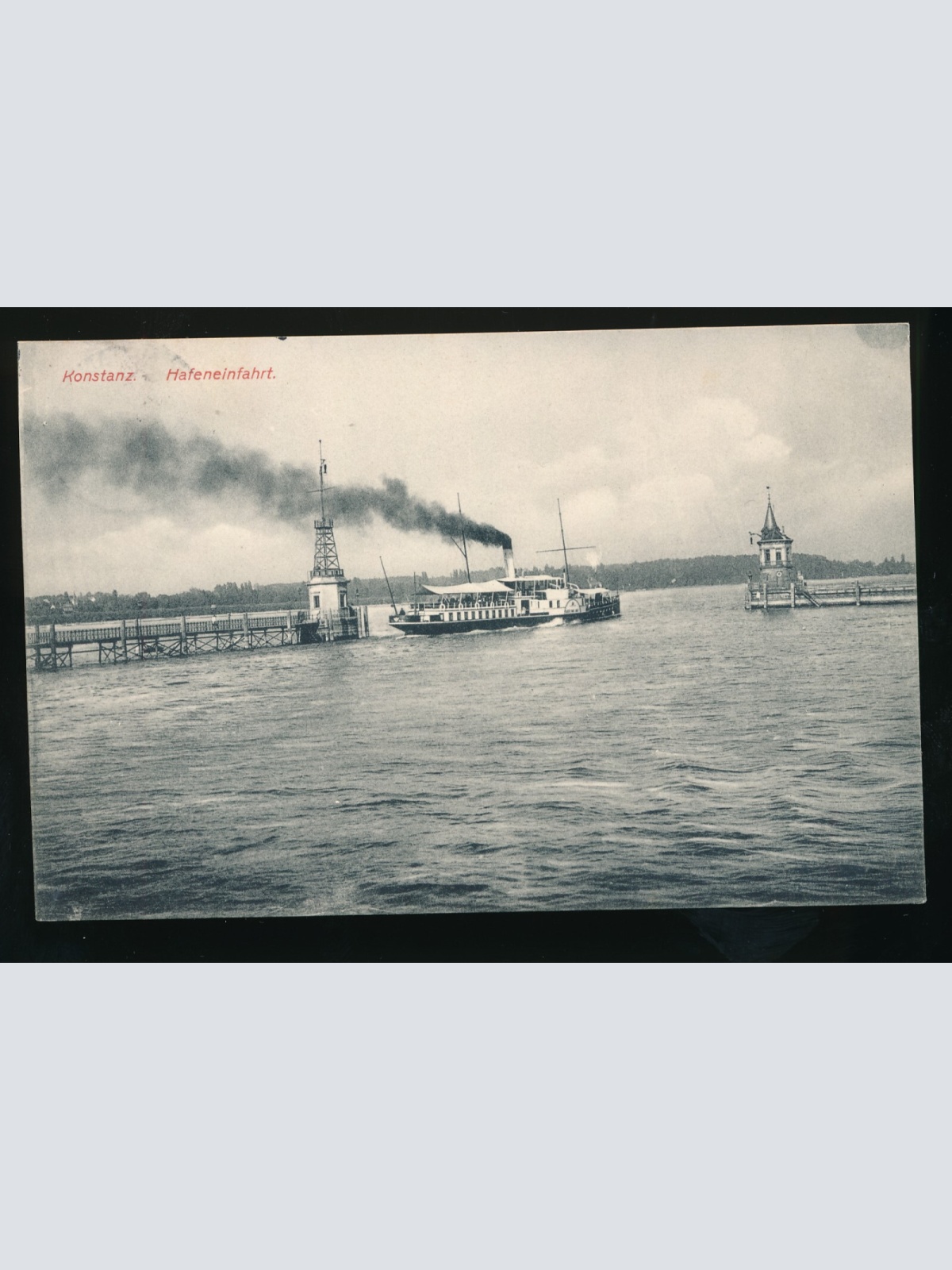 AK aus Konstanz Hafeneinfahrt Baden-Württemberg mit Dampfer (531)