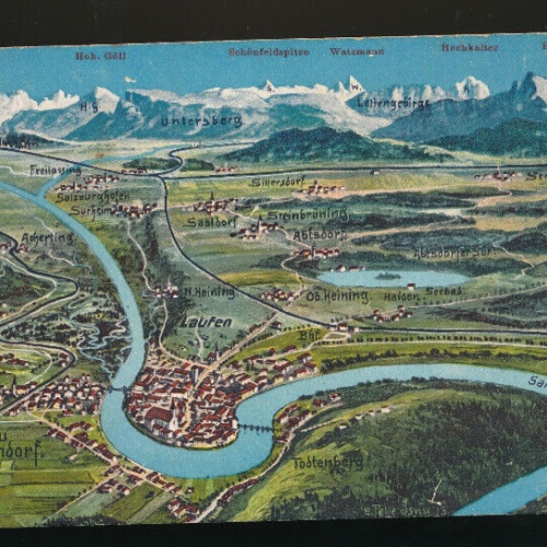 AK aus Laufen a.S. und Umgebung aus der Vogelschau Bayern (1010)