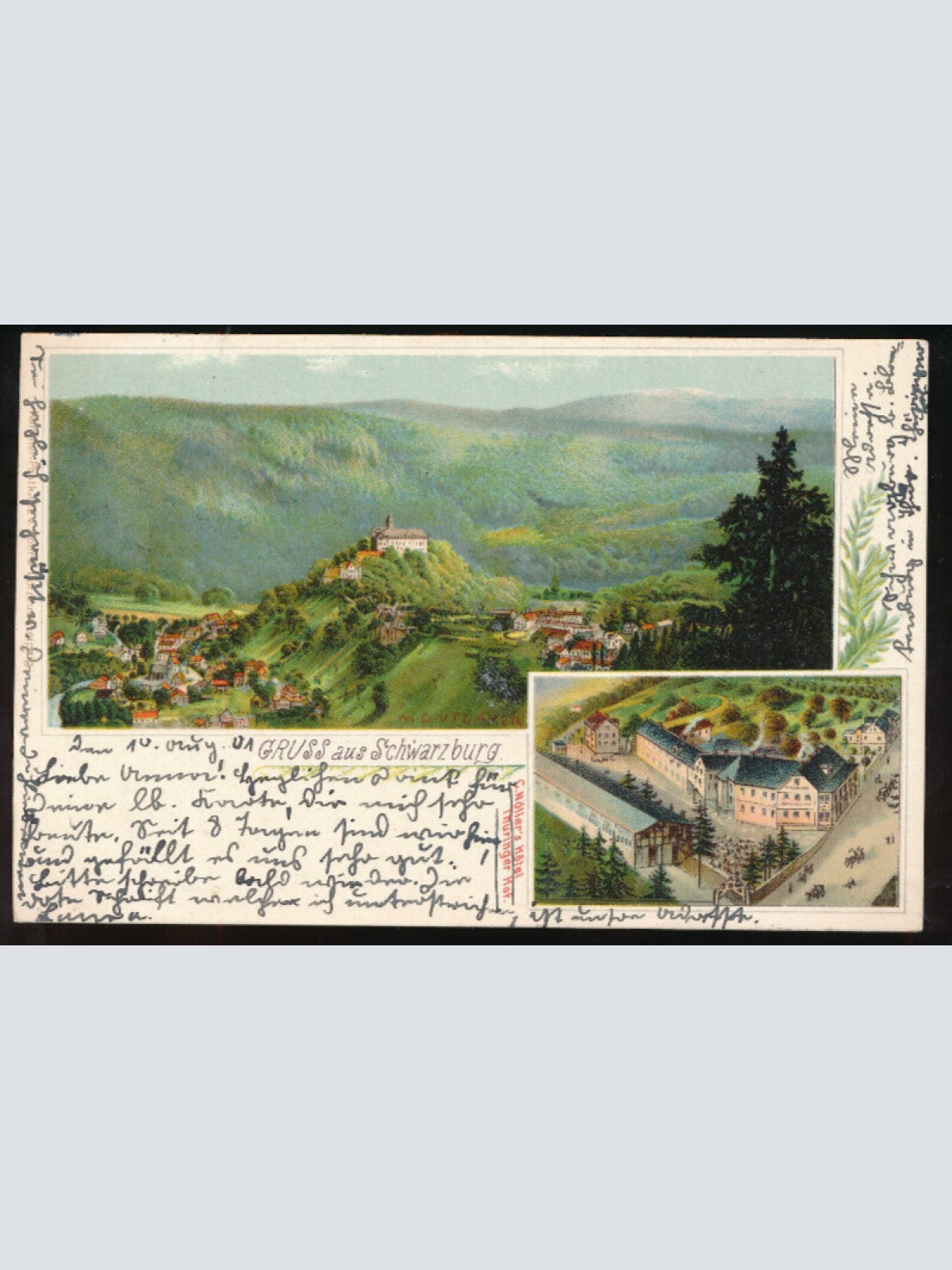 Litho-Karte gruss aus Schwarzburg Thüringen (889)