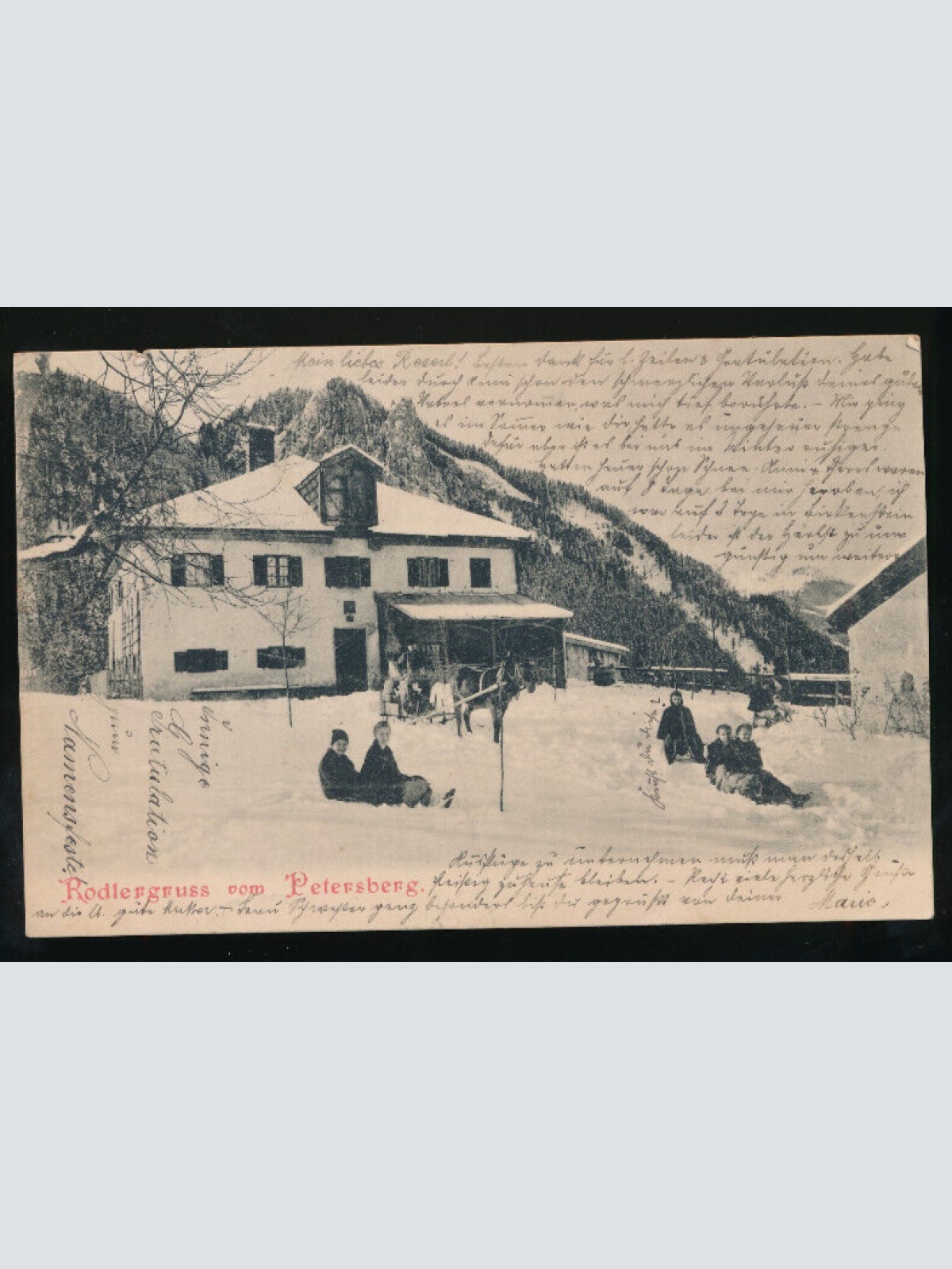 AK Rodlergruss vom Petersberg Kinder Am Rodeln - Schlittenfahren Hessen (1086)