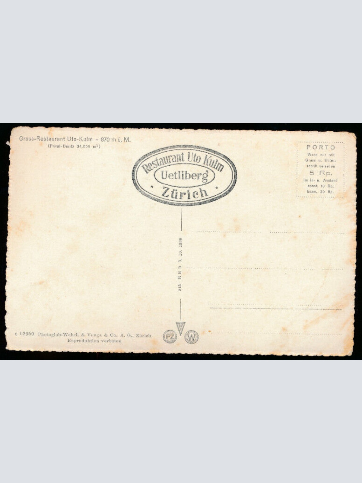 AK aus Zürich Gross Restaurant Uto Kulm Schweiz (1105)