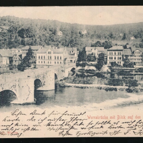 AK aus Münden Werrabrücke mit Blick auf den Andree Niedersachsen (832)