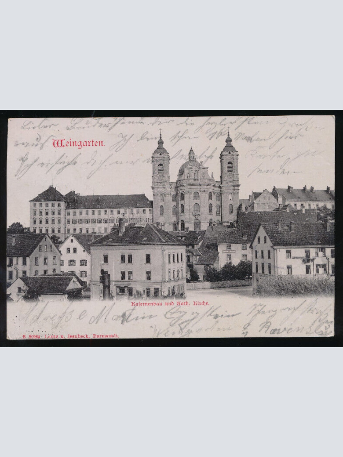 AK aus Weingarten Kasernenbau und Kath. Kirche Baden-Württemberg (835)