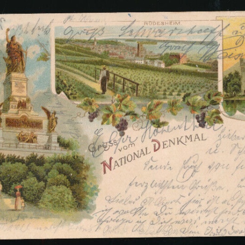 Litho-Karte gruss vom National - Denkmal in Rüdesheim Hessen (1613)