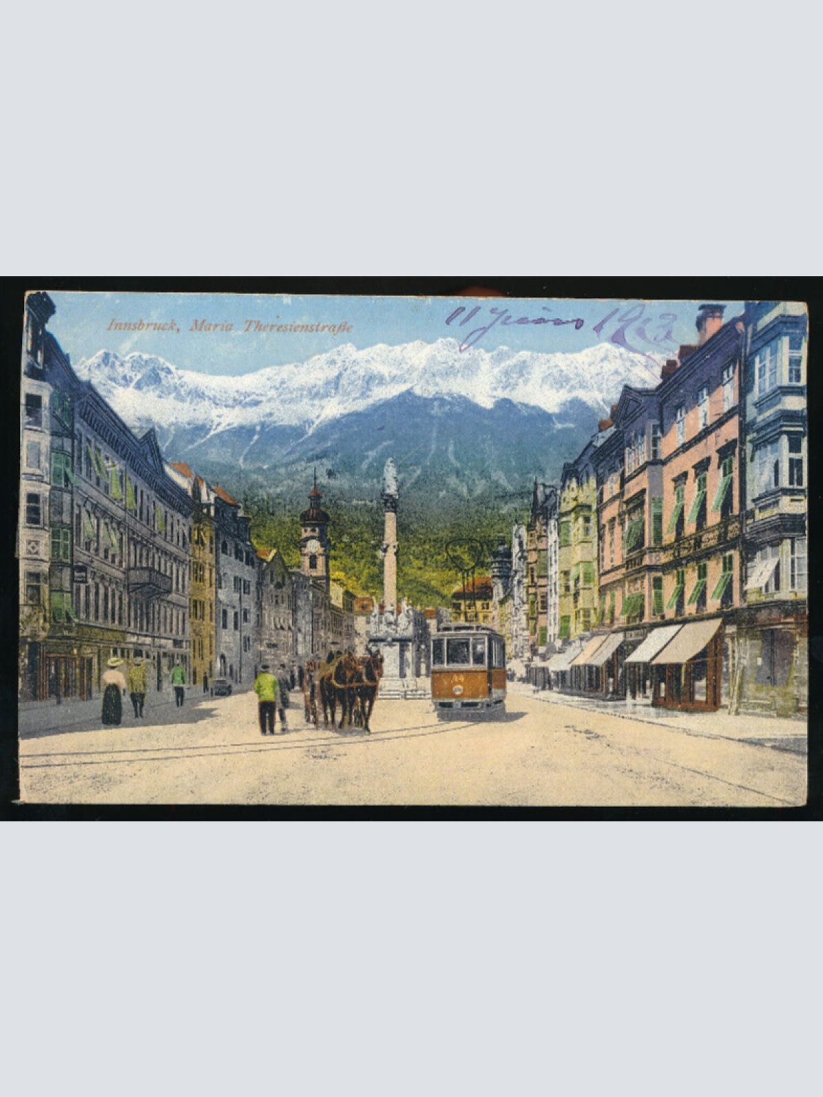 AK aus Innsbruck Maria Theresienstraße mit Straßenbahn Tirol (1221)