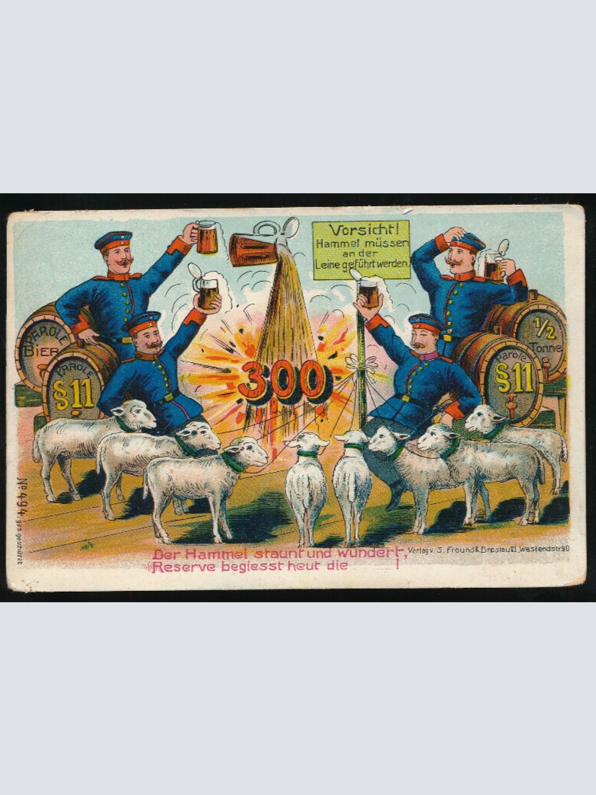 Litho-Karte Soldaten Stoßen auf 300 Tage an mit Schafen (1203)