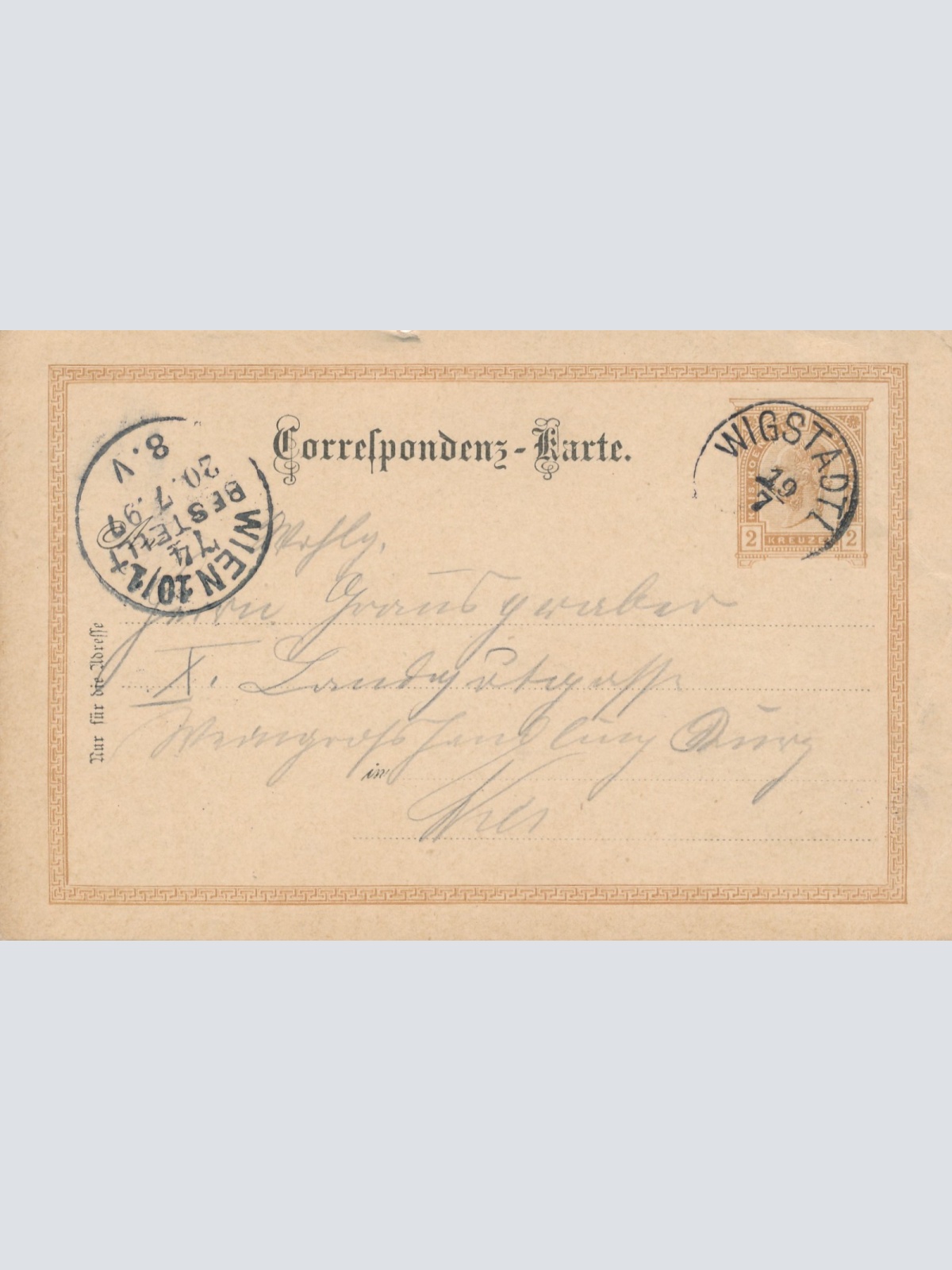 2 Kreuzer Ganzsachen - Karte aus Wigstadtl (16362)