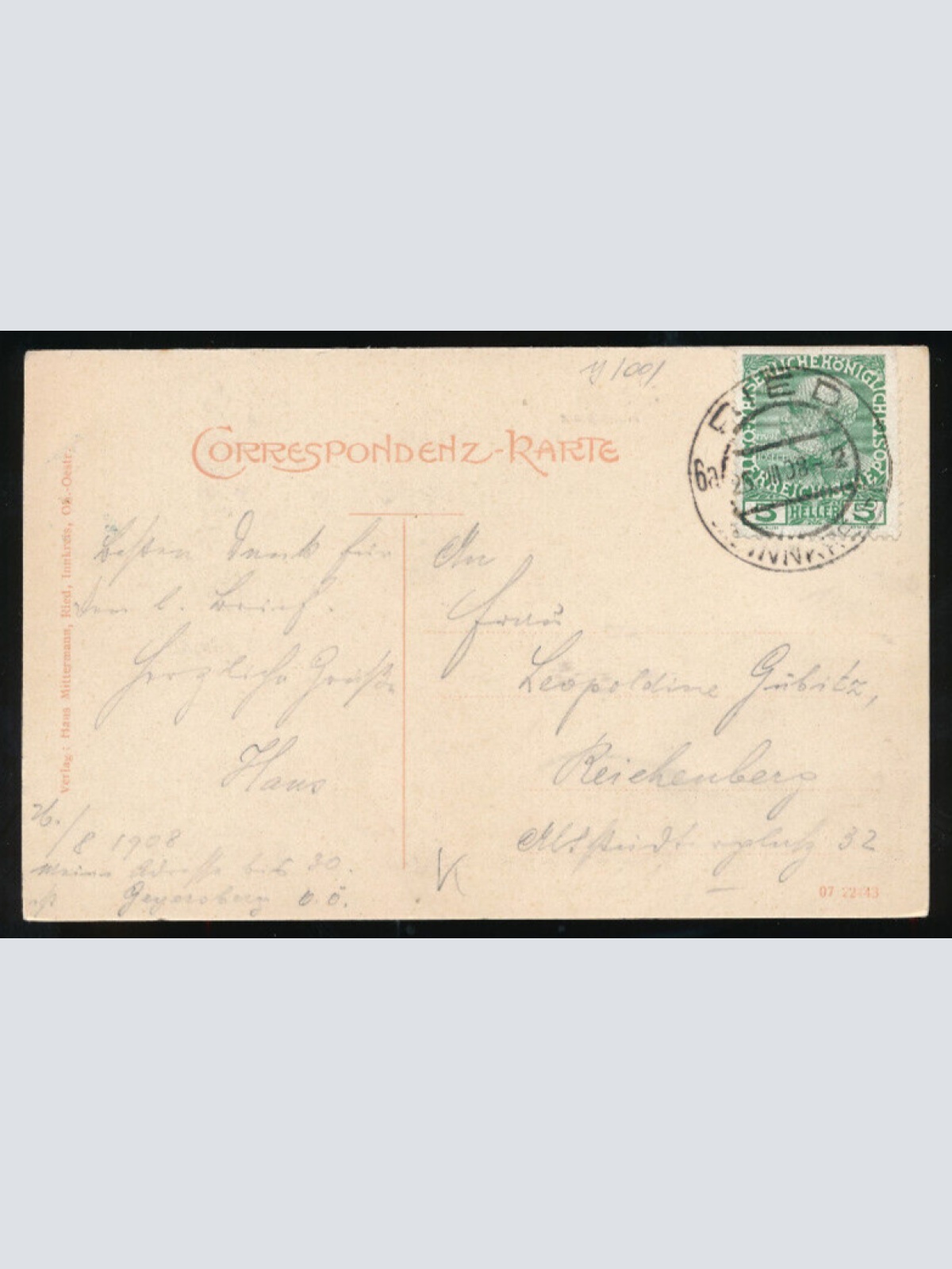 AK aus Ried Hauptplatz Oberösterreich (1937)