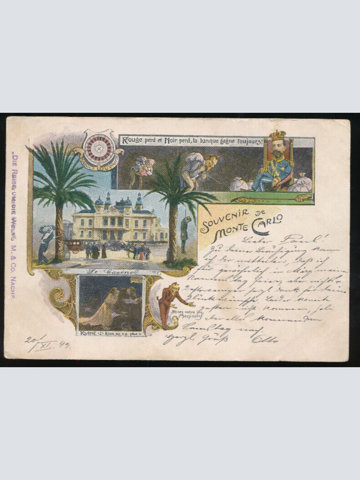 Litho-Karte Souvenir de Monte Carlo Monaco (1916)