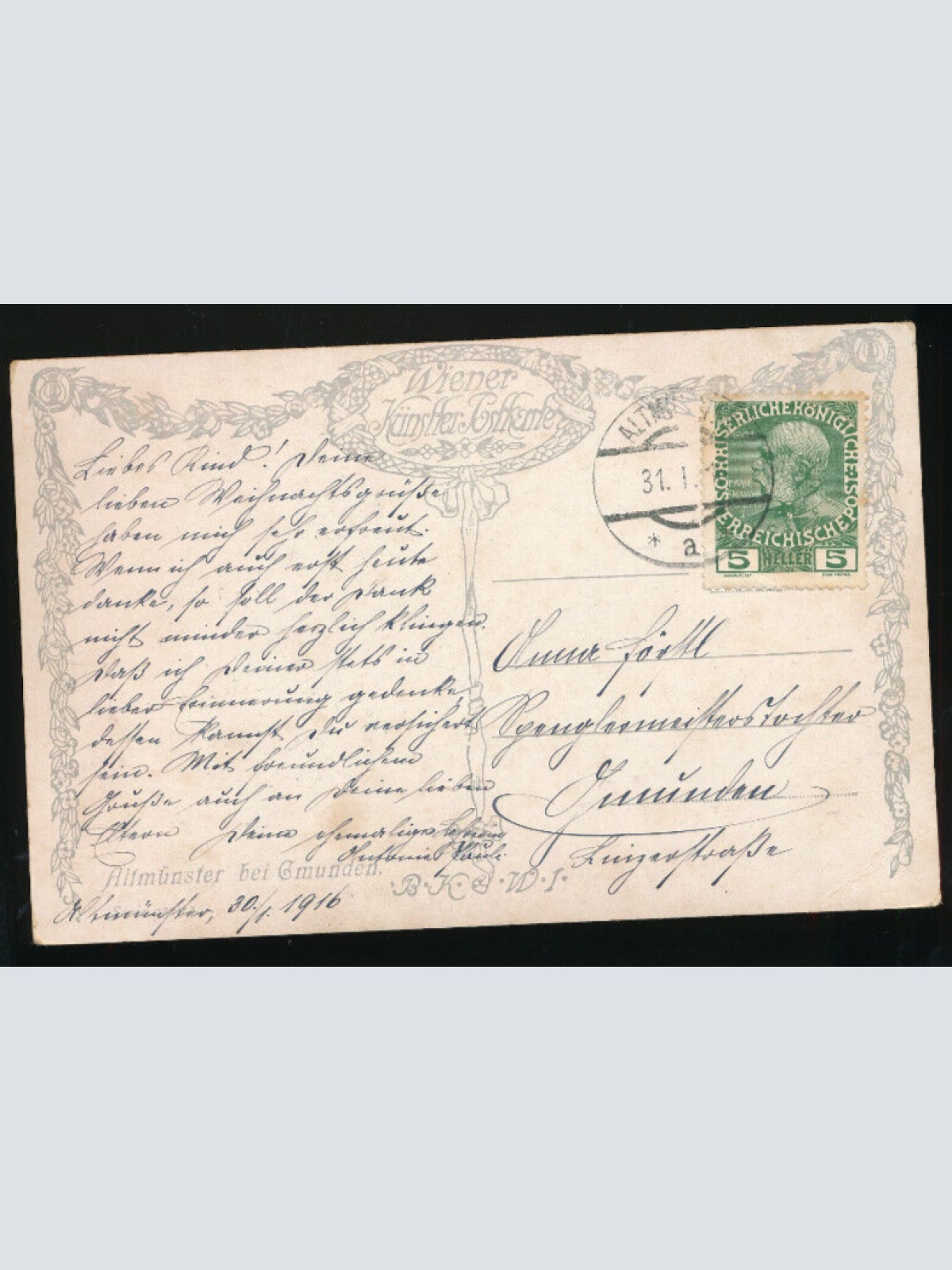 Kunst -Karte aus Altmünster Oberösterreich (1946)