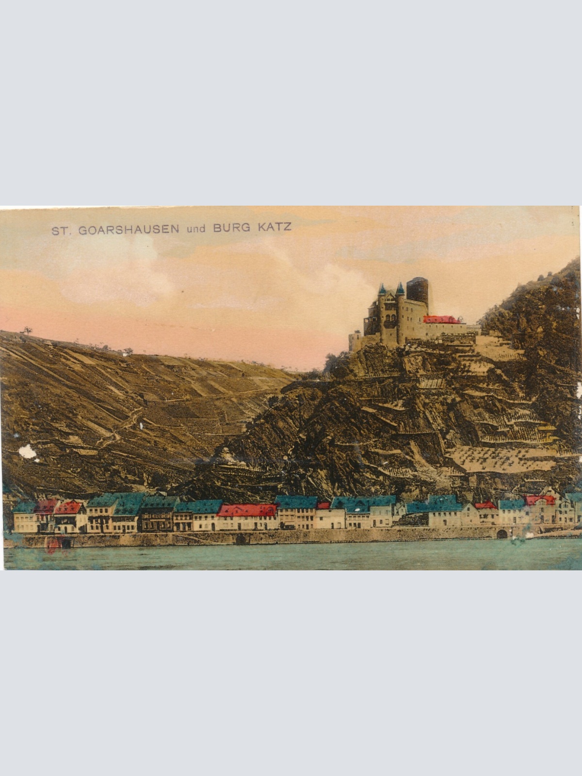 AK, St. Goarshausen und Burg Katz,  Rheinland-Pfalz (S77)