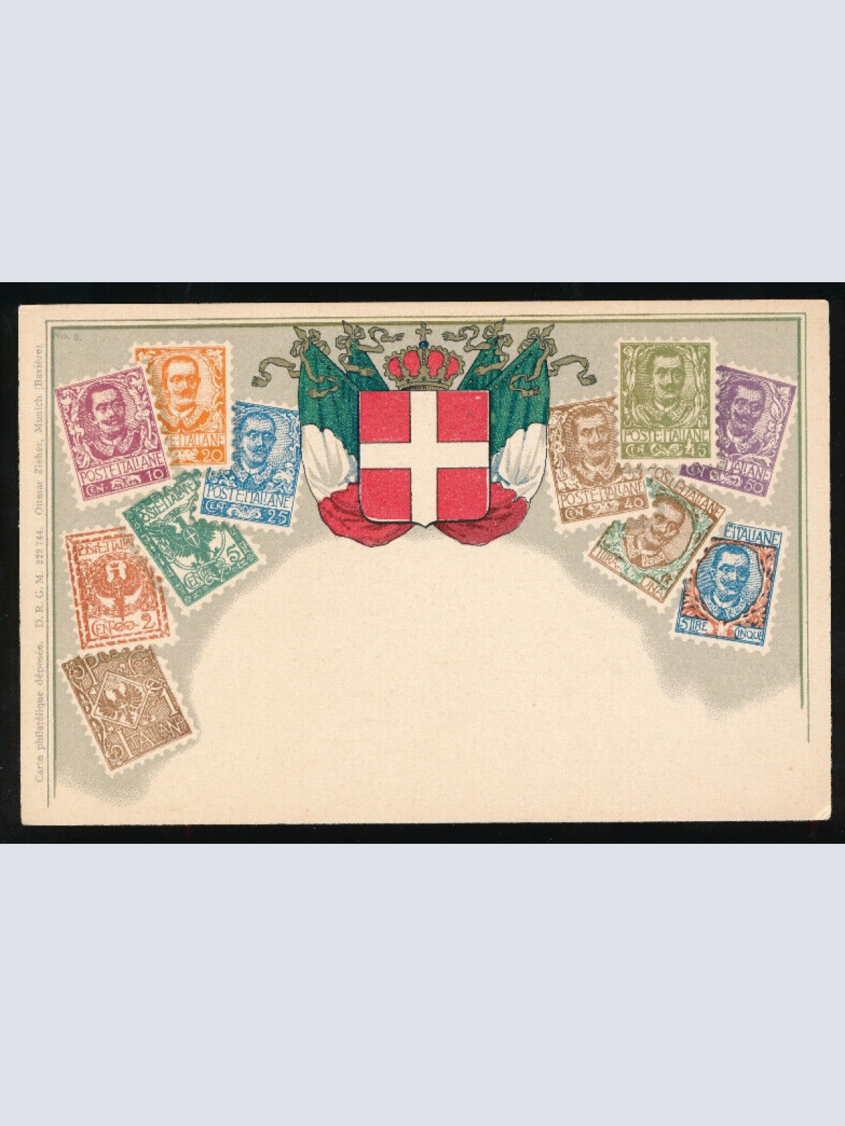 AK mit Wappen und Briefmarken Italien (1246)