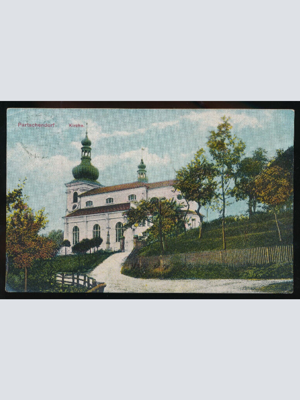 AK aus Partschendorf mit Kirche Tschechoslowakei (2049)