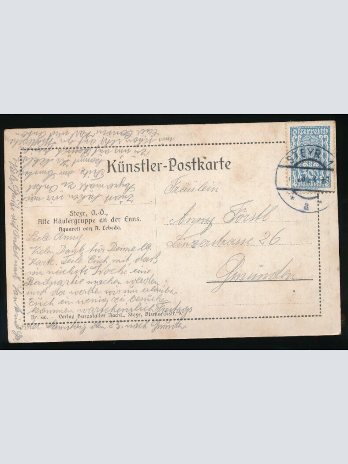 Künstler-Karte aus Steyr Alte Häusergruppe Oberösterreich (2021)