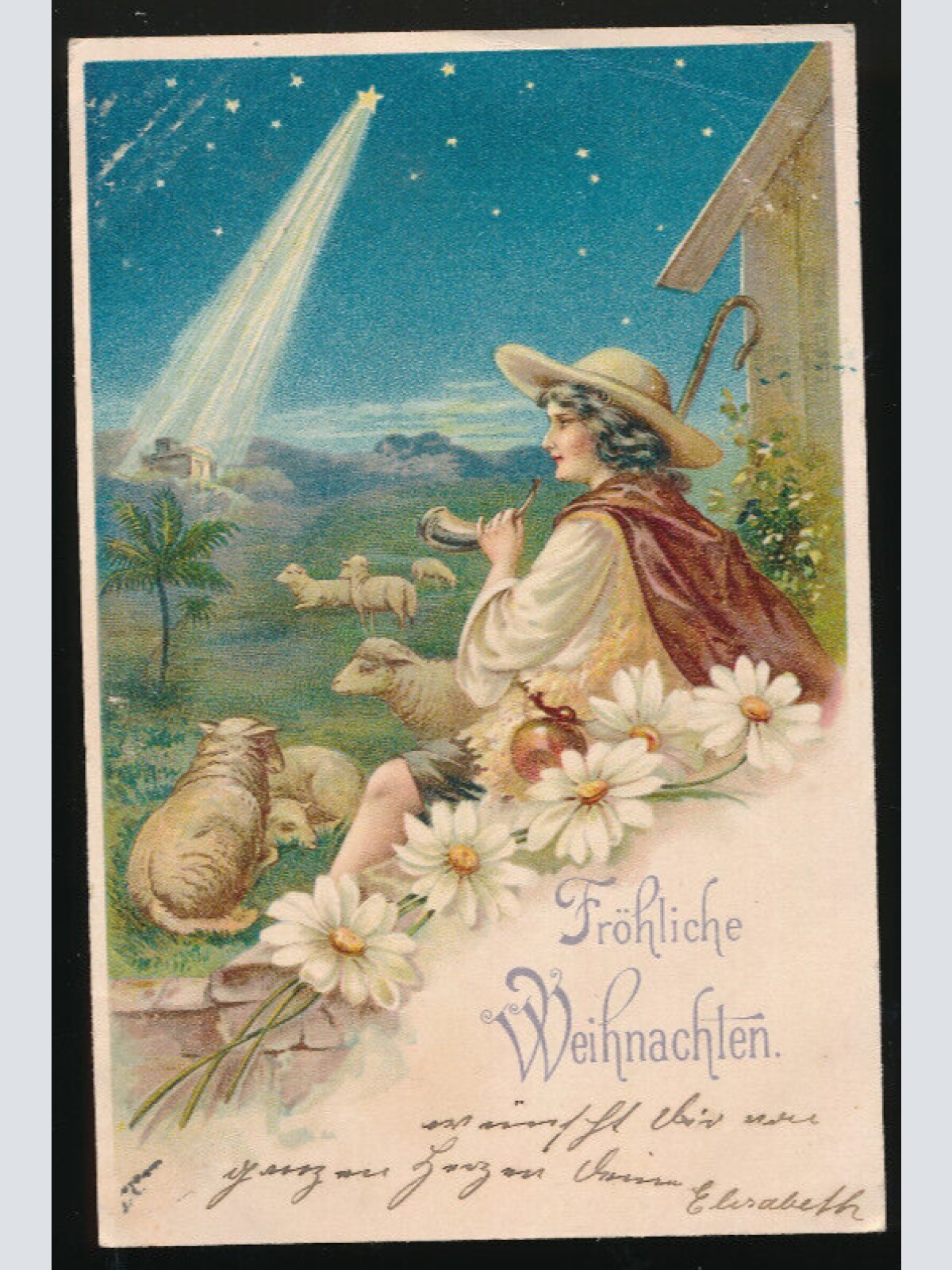 Kunst-Karte Fröhliche Weihnachten Schäfer mit Schafen  (2098)