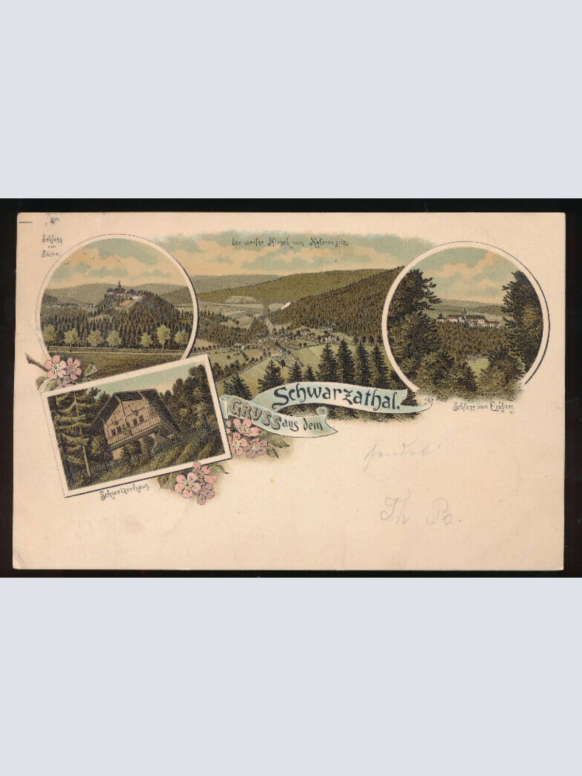 Litho-Karte gruss aus dem Schwarzthal Thüringen (1867)