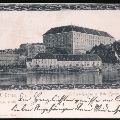 AK aus Linz an der Donau mit Schloss Kaserne und Hotel Oberösterreich (1999)