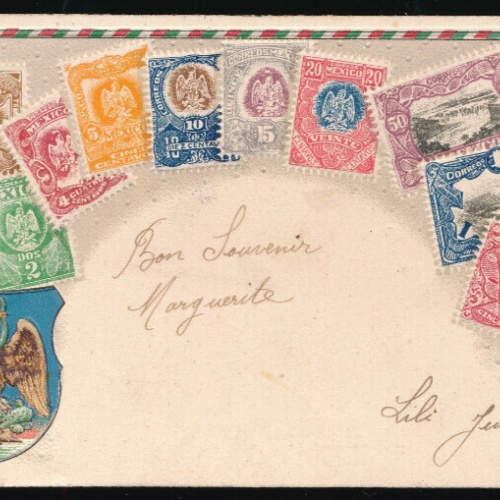 Präge-Karte mit Wappen und Briefmarken Mexico (1244)