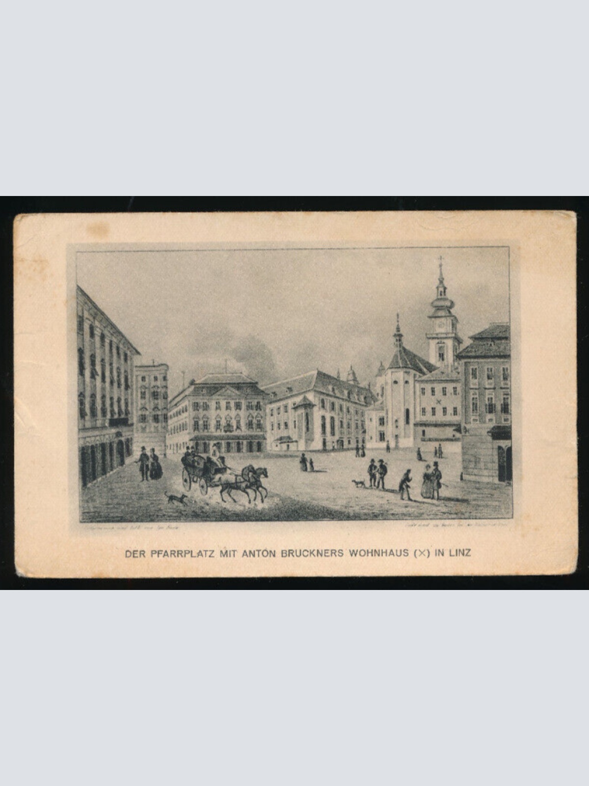 AK aus Linz an der Donau der Pfarrplatz mit Anton Bruckner Haus OÖ (2386)