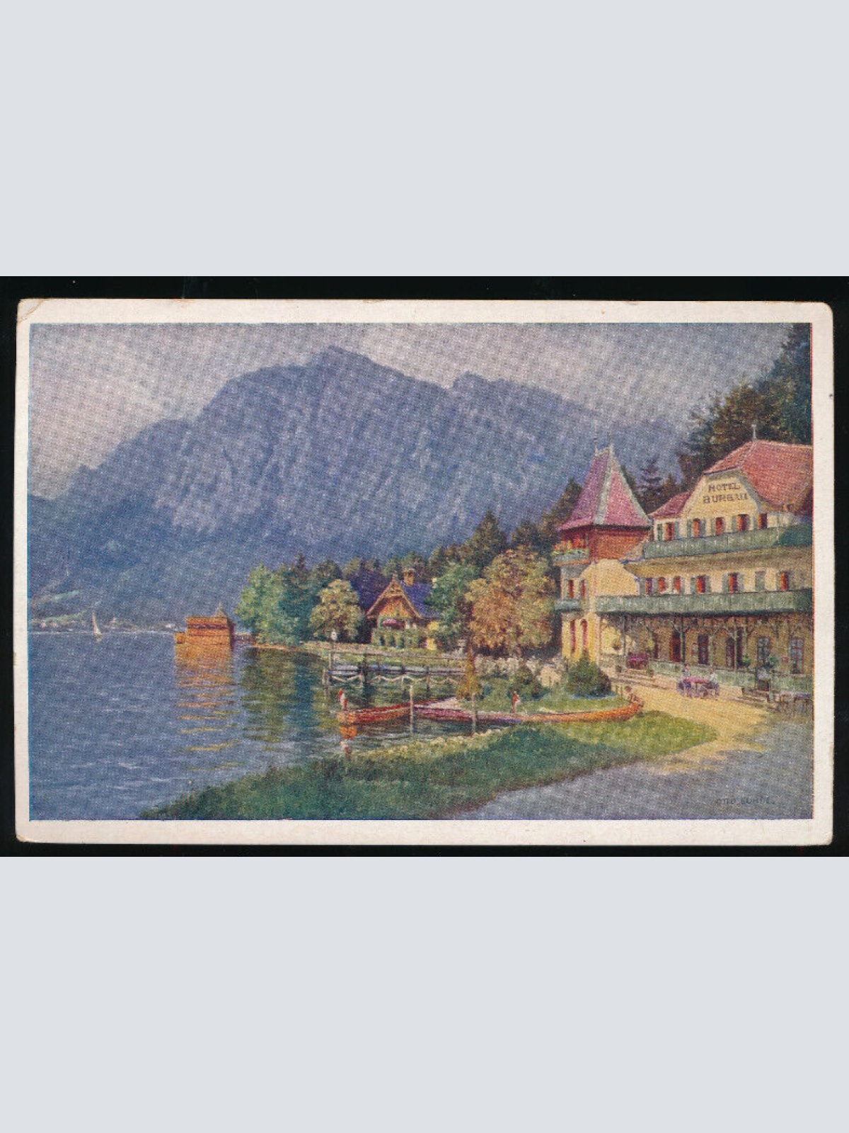 AK am Attersee mit Hotel und Pension Burgau Oberösterreich (1739)