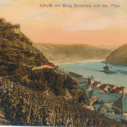 AK, Kaub mit Burg Gutenfels und der Pfalz, Rheinland-Pfalz (S73)