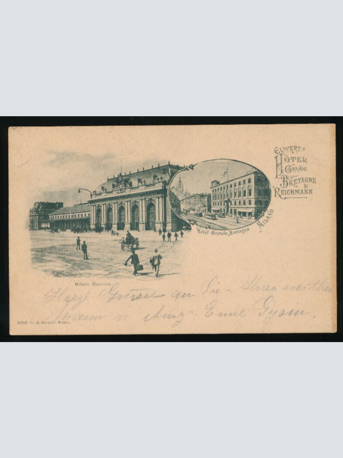 AK aus Milano - Mailand mit Bahnhof und Hotel Grande Italien (2152)