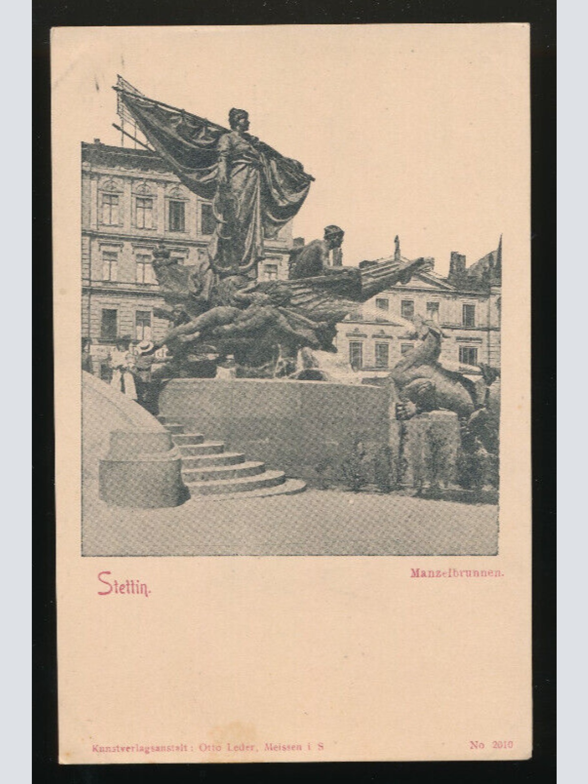 AK aus Stettin Manzelbrunnen mit Reklamezudruck Polen (3037)