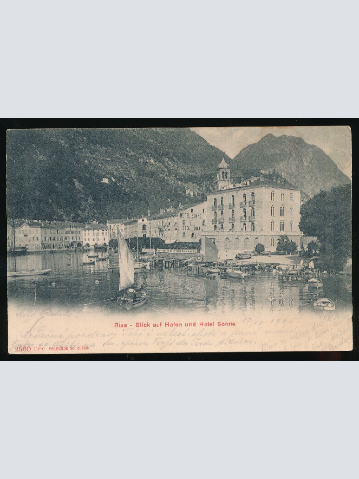 AK aus Riva mit Hafen und Hotel Sonne Italien (3256)