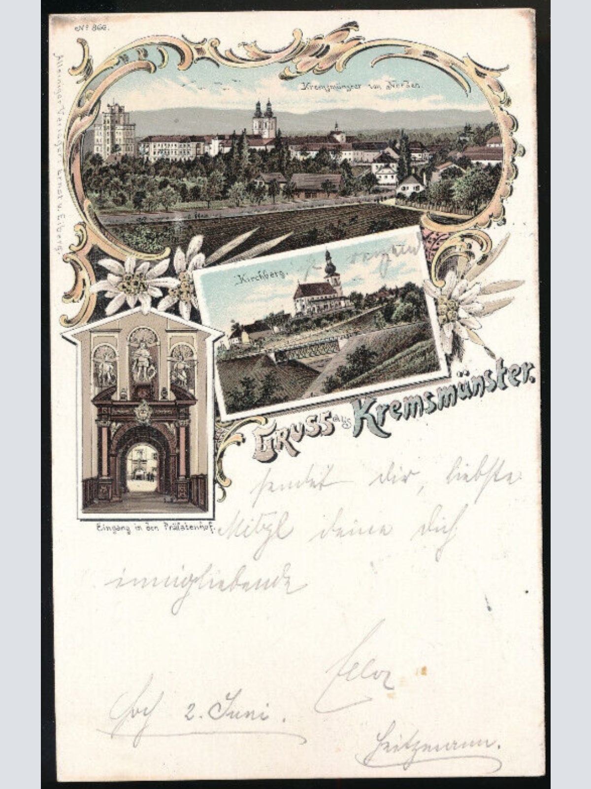 Litho Karte gruss aus Kremsmünster Oberösterreich (2666)