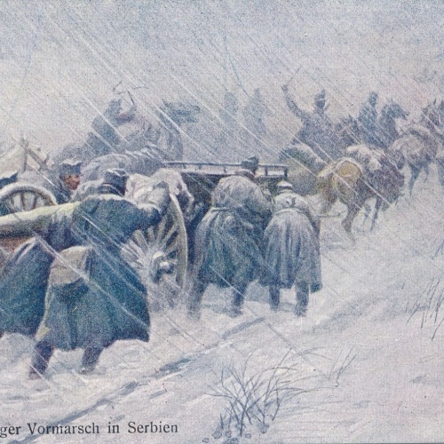 AK, Schwieriger Vormarsch in Serbien, Rot Kreuz Karte Nr. 345 (S199)