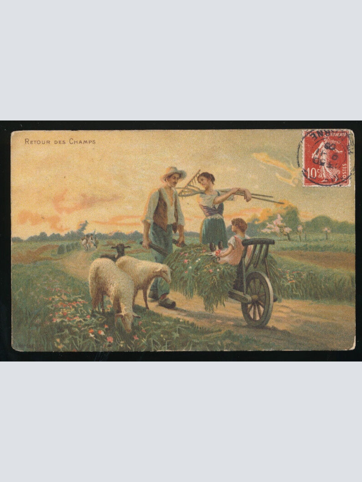 AK Retour des Champs Bauernfamilie mit Schafen (3288)