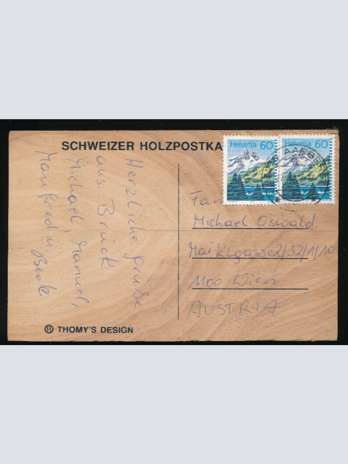 AK Schweizer Holzpostkarte Milky Greetings from Switzerland - Schweiz (3573)