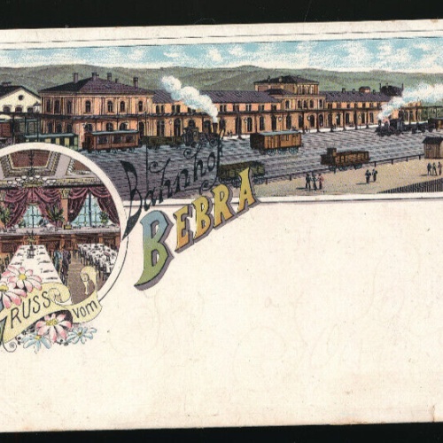 Litho-Karte gruss vom Bahnhof Berba Hessen (2885)
