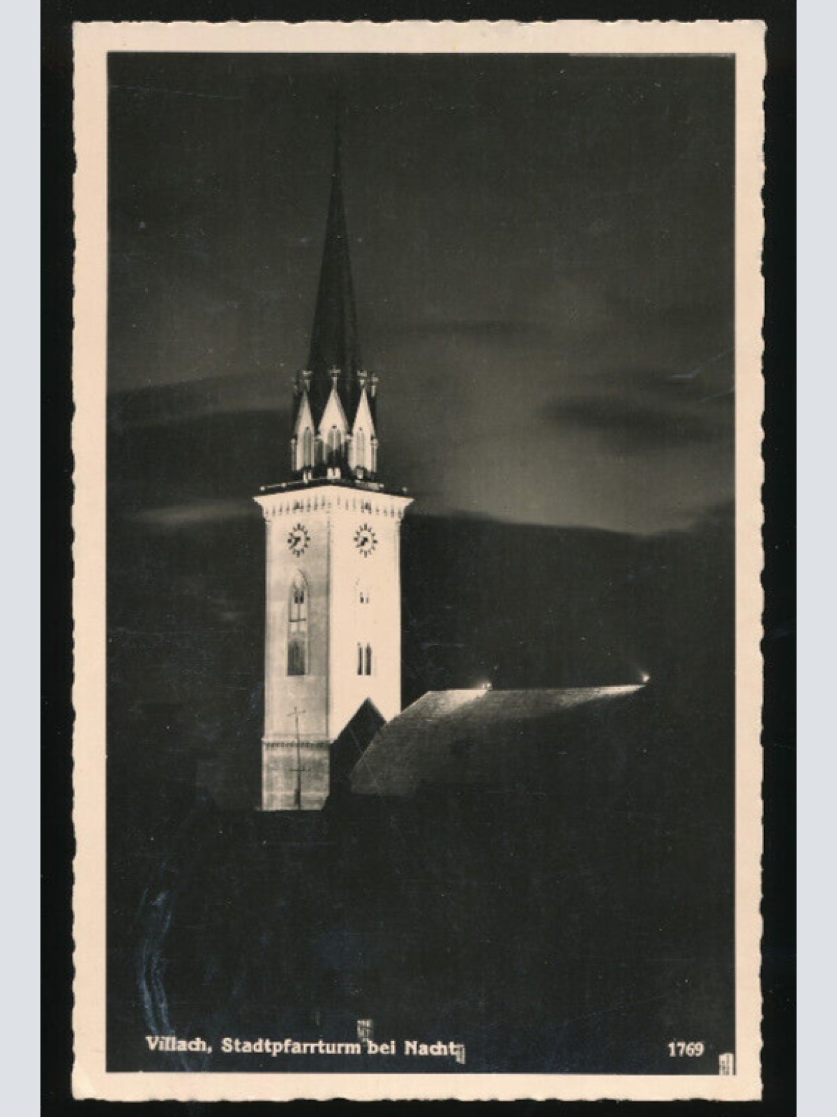 AK aus Villach Stadtpfarrturm bei Nacht Kärnten (3589)