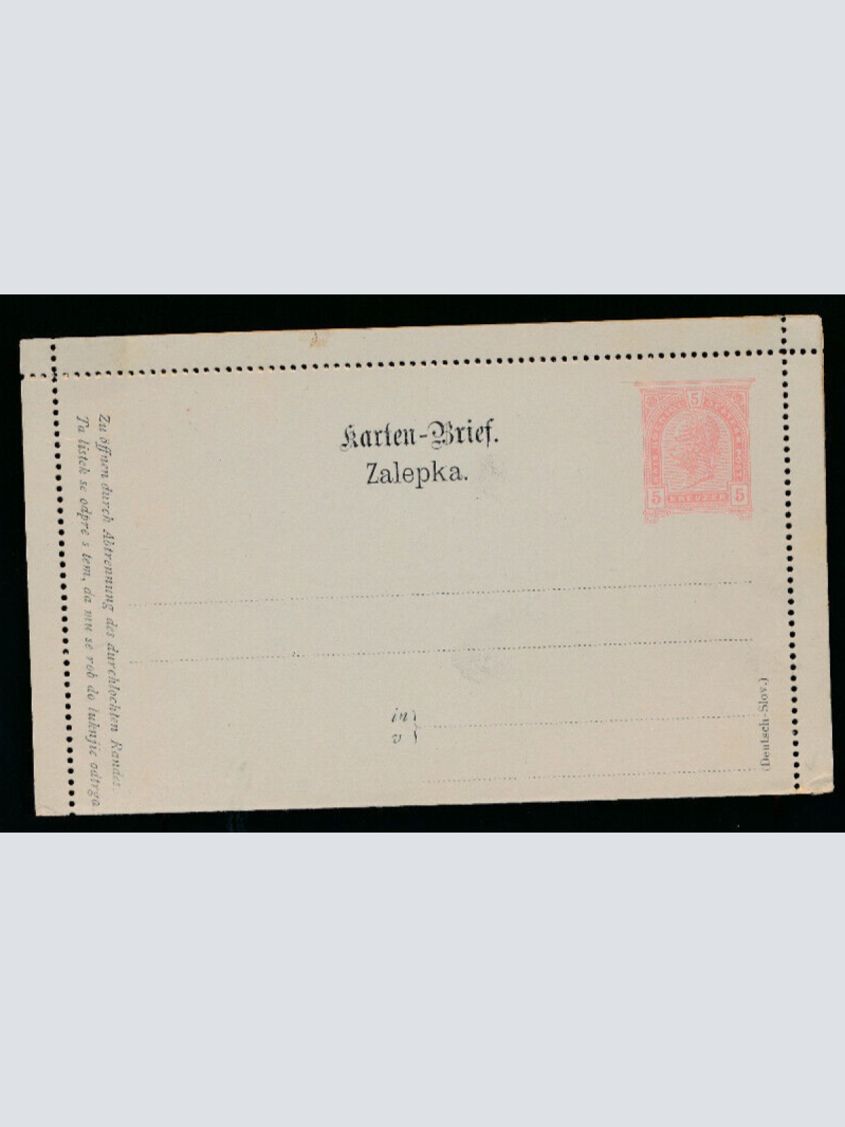 5 Kreuzer Ganzsachen - Kartenbrief (Deutsch. Slov ) ungebraucht (3521)