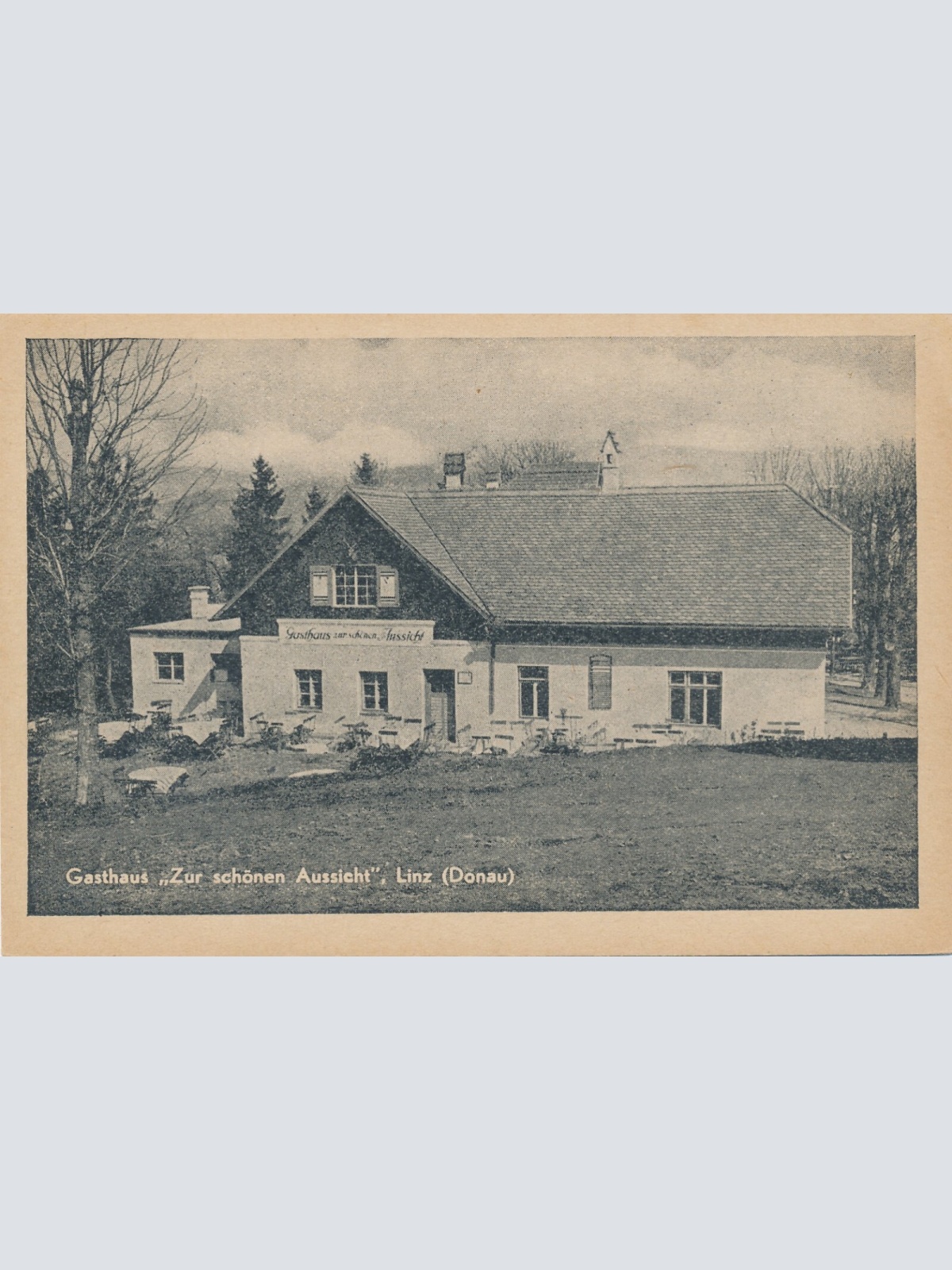 AK, Gasthaus Zur schönen Aussicht, Linz, Donau, Oberösterreich  (S224)