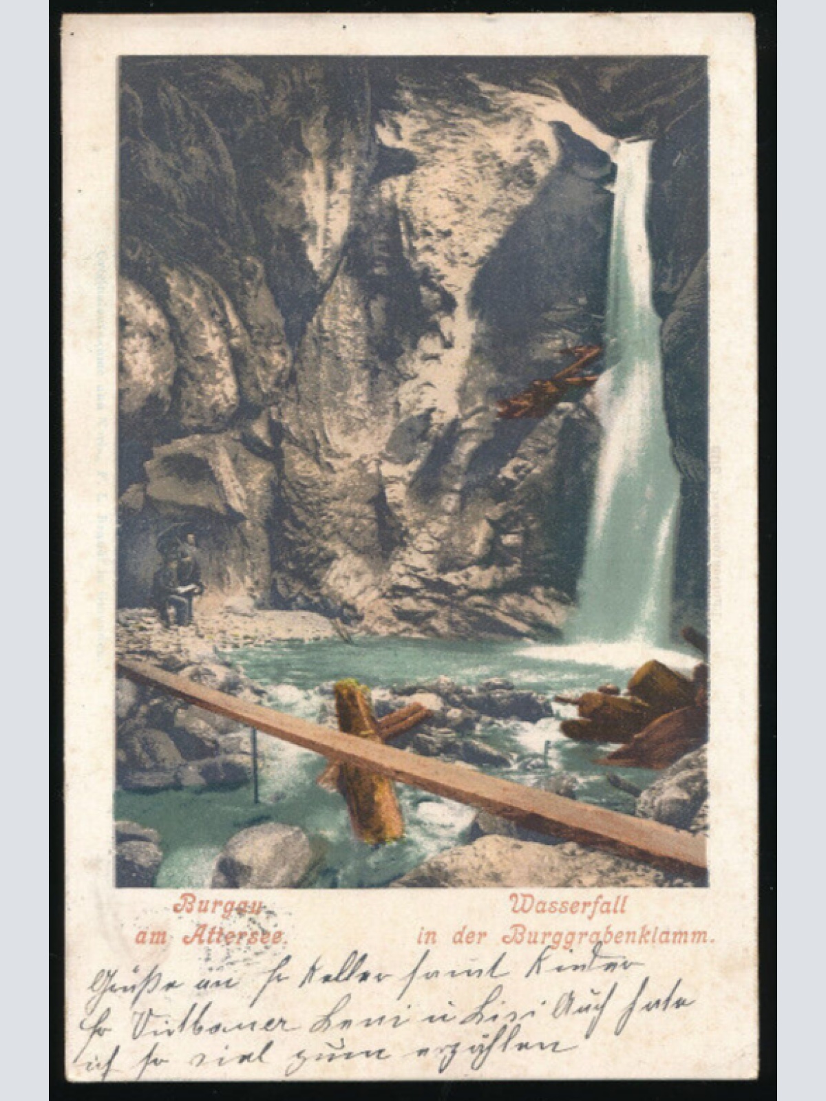 AK aus Burgau am Attersee mit Wasserfall Oberösterreich (L3802)