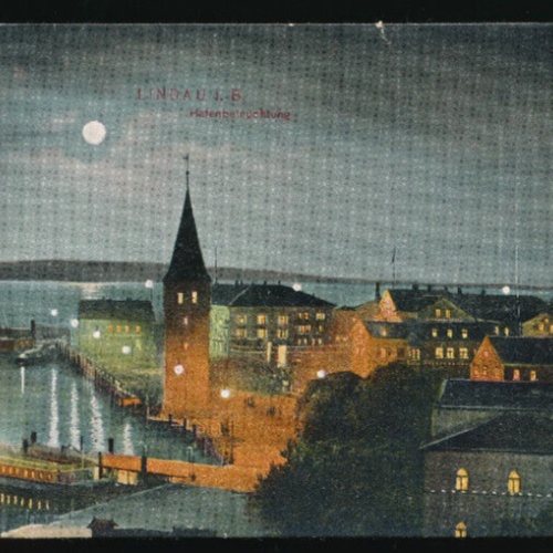 AK aus Lindau mit Dampfer Hafenbeleuchtung bei Nacht Bayern (3889)