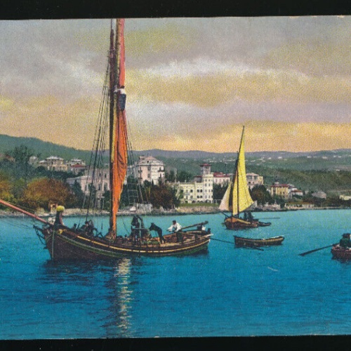 AK aus Abbazia Hafen mit Schiff Italien (4064)