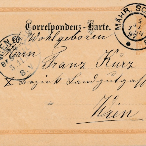 2 Kreuzer Ganzsachen - Karte aus Mähr Schönberg (16355)