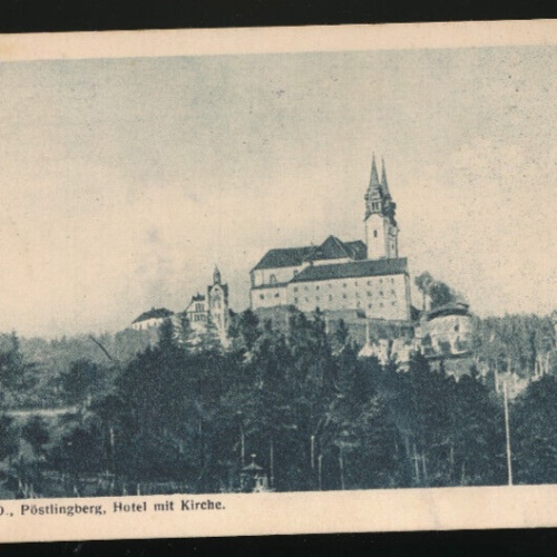 AK aus Linz an der Donau Pöstlingberg Hotel mit Kirche Oberöstereich (4216)