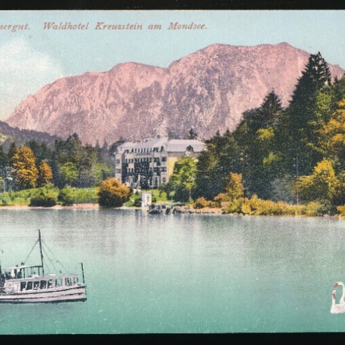 AK aus Kreuzstein am Mondsee mit Dampfer u. Waldhotel Oberösterreich (4587)