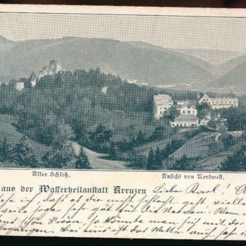 AK gruß aus der Wasserheilanstalt Kreuzen mit Altem Schloß Oberösterreich (4750)