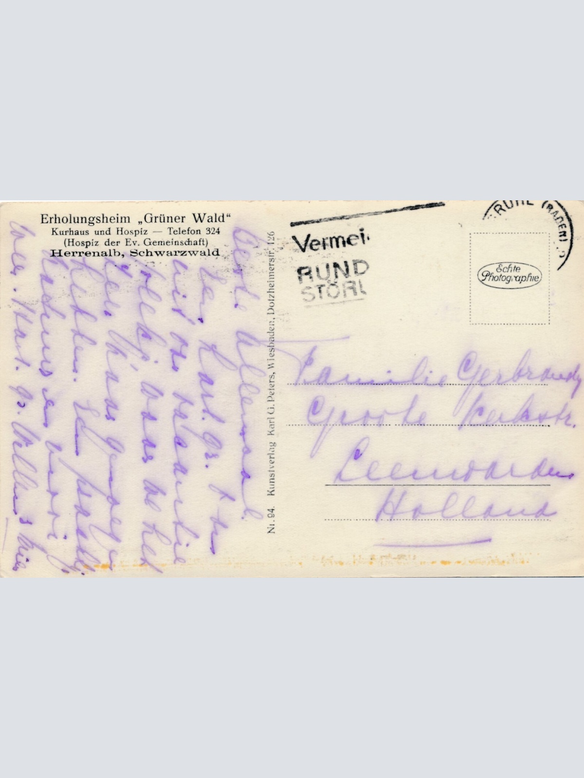 AK, Erholungsheim Grüner Wald, Kurhaus und Hospiz, Herrenalb, Schwarzwald (S541)