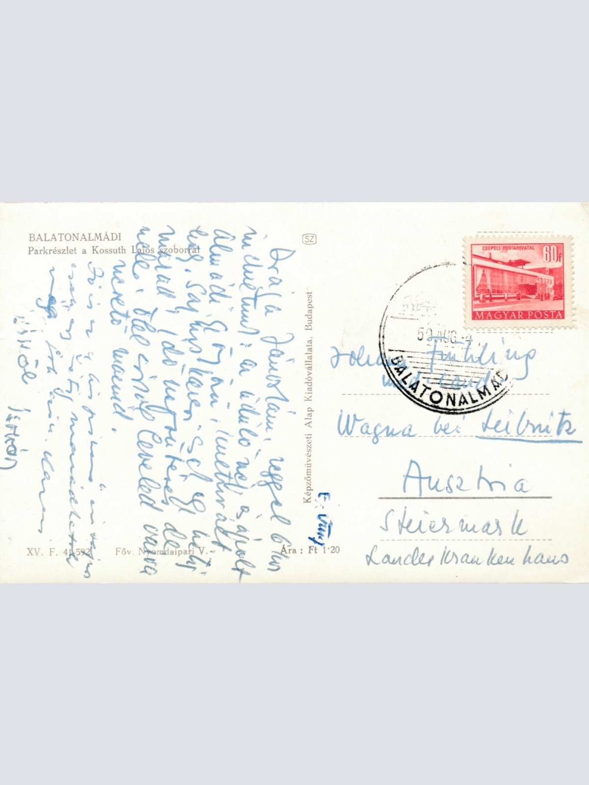 AK, Balatonalmádi, Parkreszlet a Kossuth Lajos szoborral, Ungarn (S560)