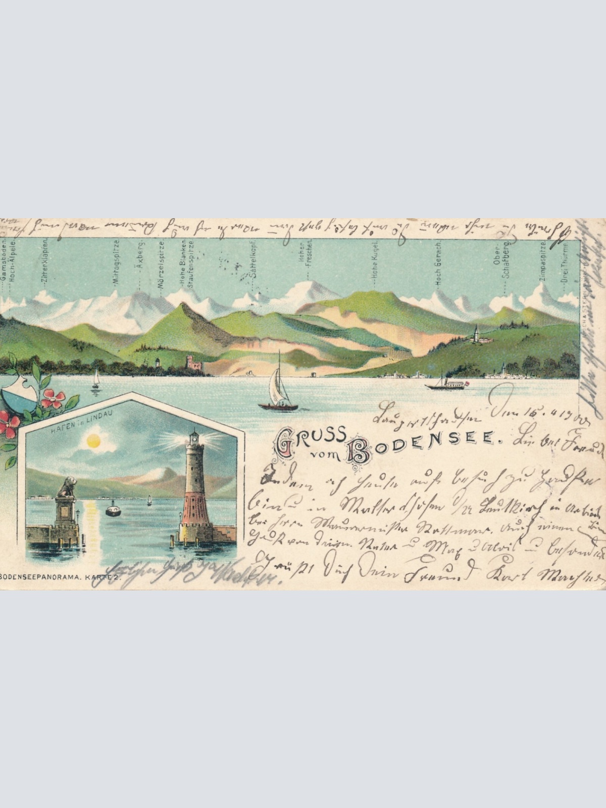 AK, Gruß vom Bodensee, Hafen in Lindau , Bayern, Leuchtturm (S490)